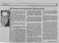 Hablemos de Benjamín Subercaseaux  [artículo] Miguel Munizaga Iribarren.