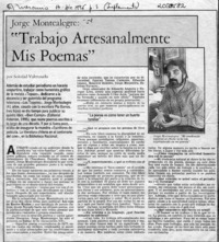 "Trabajo artesanalmente mis poemas"  [artículo] Soledad Valenzuela.