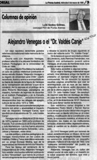 Alejandro Venegas o el "Dr. Valdés Canje"  [artículo] Godoy Gómez Luis.