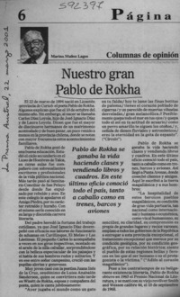 Nuestro gran Pablo de Rokha  [artículo] Marino Muñoz Lagos