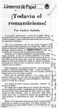 Todavía el romanticismo!  [artículo] Andrés Sabella.