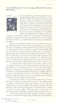 Armando Uribe Arce, De muerte, Santiago, Editorial Universitaria, 2004, 188 pp.