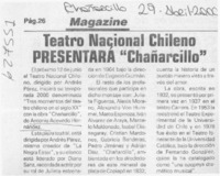Teatro nacional chileno presentará "Chañarcillo"  [artículo]