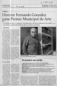 Director Fernando González gana Premio Municipal de Arte  [artículo] Andrea González