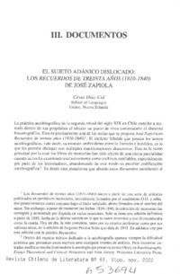El sujeto adánico dislocado, los Recuerdos de treinta años (1810-1840) de José Zapiola