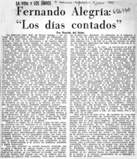 Fernando Alegría, "Los días contados"  [artículo] Hernán del Solar.