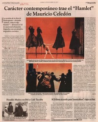 Carácter comtemporaneo trae "Hamlet" de Mauricio Celedón