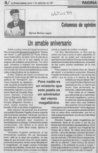 Un amable aniversario  [artículo] Marino Muñoz Lagos.
