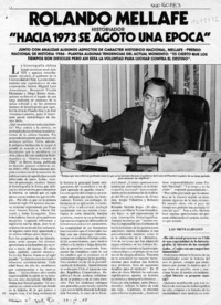Rolando Mellafe, "Hacia 1973 se agoto una época"  [artículo] Mario Rodríguez.