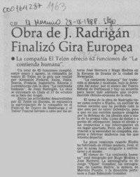 Obra de J. Radrigán finalizó gira europea  [artículo].