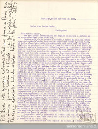 Carta a Pedro Prado, 10 de febrero de 1921, Santiago, Chile