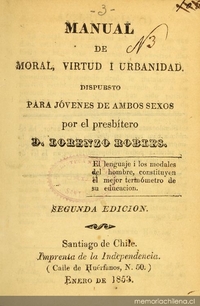Portada de Manual de moral, virtud i urbanidad : dispuesto para jóvenes de ambos sexos, 1853