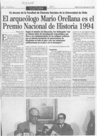 El arqueólogo Mario Orellana es el Premio Nacional de Historia 1994  [artículo] Ximena Poo.