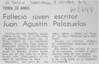 Falleció joven escritor Juan Agustín Palazuelos.
