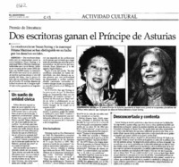 Dos escritoras ganan el Príncipe de Asturias.