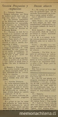 Sección de comunicación con el público de la revista Destellos la Escuela Completa de Niñas N° 2 de Arica en 1928.