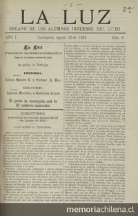 La Luz (Concepción, Chile : 1894). Año 1, no. 1 (8 jul. 1894)-año 2, no. 20 (9 jun. 1895)