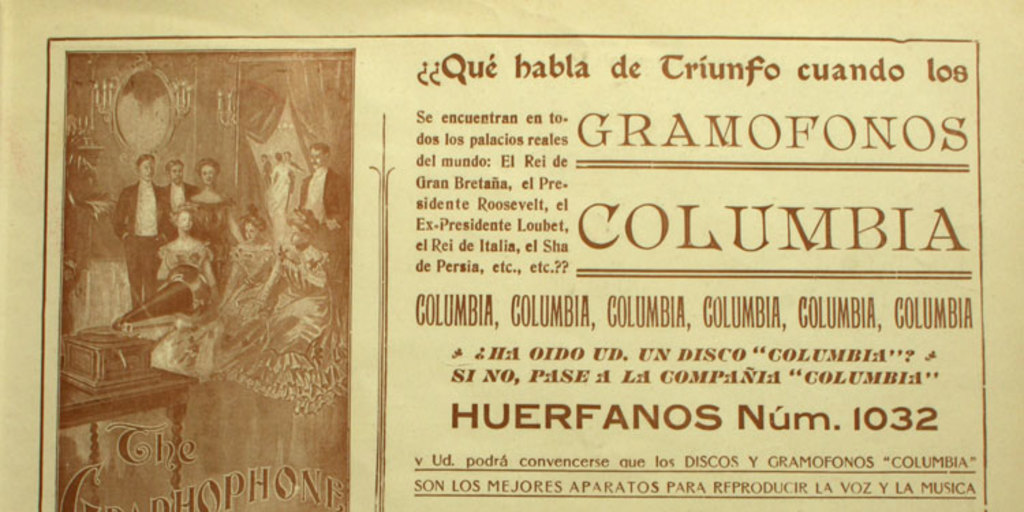 Anuncio publicitario de Gramófonos Columbia