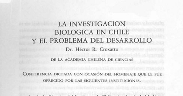 La investigación biológica en Chile y el problema del desarrollo