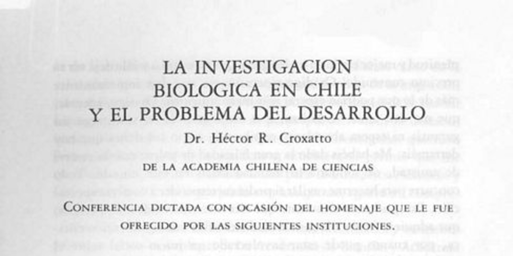 La investigación biológica en Chile y el problema del desarrollo