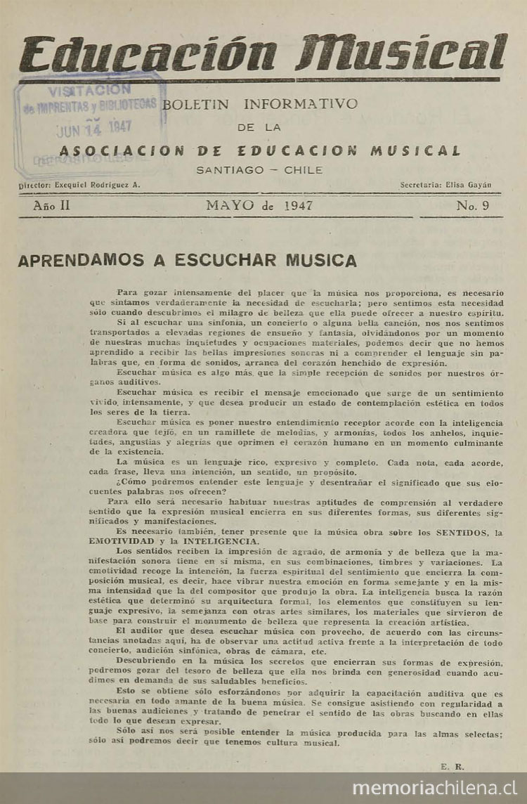 Educación musical: año II, número 9, mayo de 1947