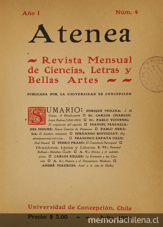 Atenea: año 1, número 4, julio de 1924