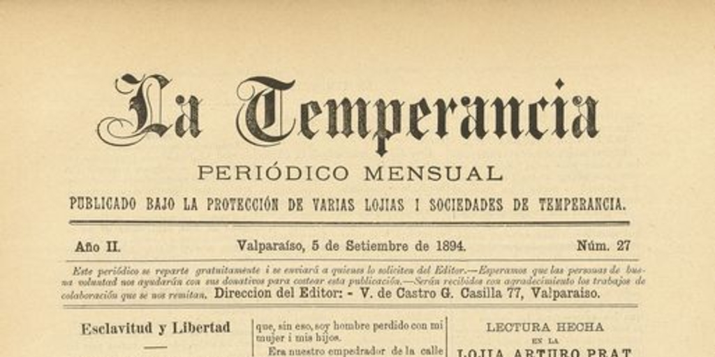 La temperancia Año 2: nº27, 5 de septiembre de 1894