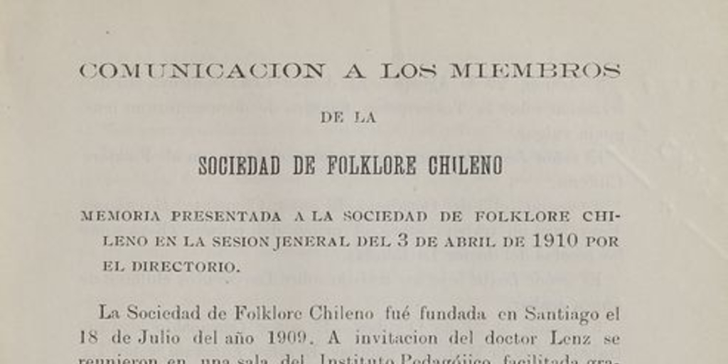 Comunicación a los miembros de la Sociedad de Folklore Chileno :memoria presentada a la Sociedad
