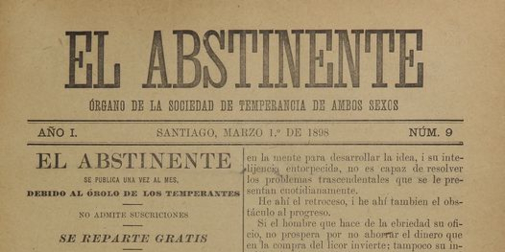 El Abstinente Año I: nº9, 1 de marzo de 1898