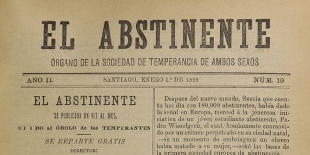 El Abstinente Año II: nº19, 1 de enero de 1899