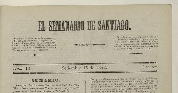 El Semanario de Santiago: número 10, 15 de septiembre de 1842