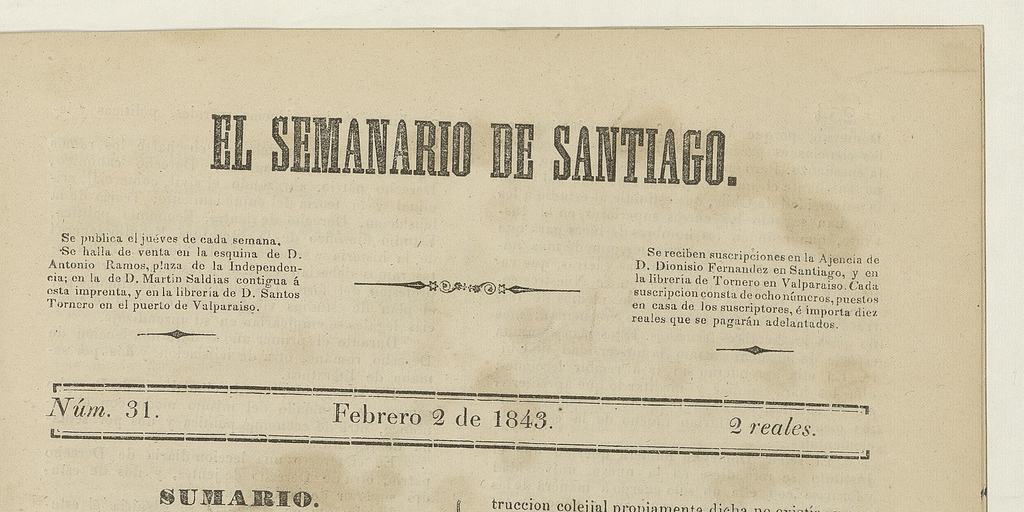 El Semanario de Santiago: número 31, 2 de febrero de 1843