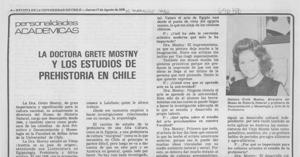 La doctora Grete Mostny y los estudios de prehistoria en Chile