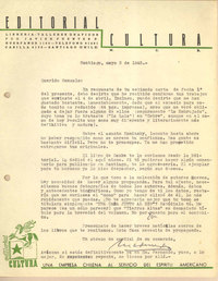 [Carta] 1945 may. 3, Santiago, Chile [a] Gonzalo Drago[manuscrito] /Nicomedes Guzmán.
