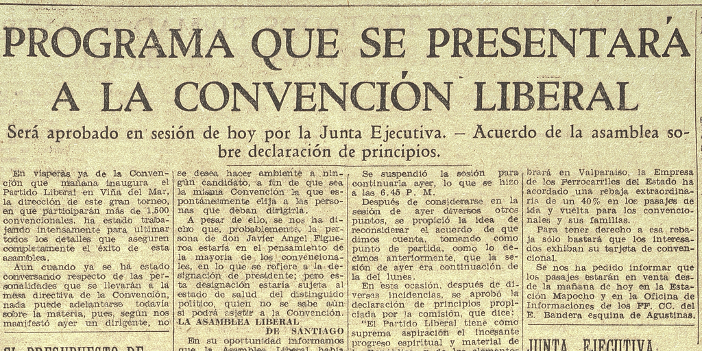 "Programa que se presentará a la Convención Liberal", Diario El mercurio, Santiago, miércoles 11 de octubre de 1933