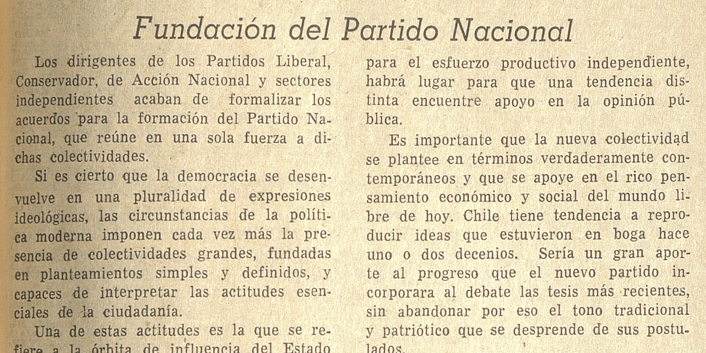 Fundación del Partido Nacional, Diario El Mercurio, Santiago, jueves 12 de mayo de 1966.