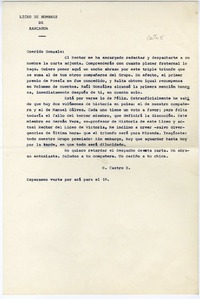 [Carta] [entre 1940 y 1945], Rancagüa, Chile [a] Gonzalo Drago  [manuscrito] Oscar Castro.