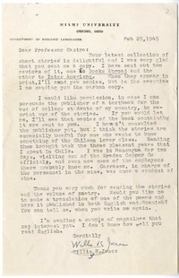 [Carta] 1945 febrero 25, Oxford, Ohio [a] Oscar Castro  [manuscrito] Willis Knapp Jones.
