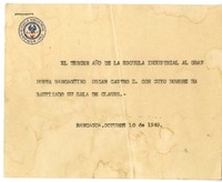 [Tarjeta] 1949 octubre 10, Rancagüa, Chile   Escuela Industrial de Rancagüa.