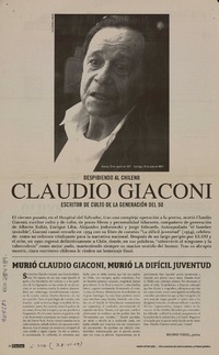 Murió Claudio Giaconi, murió la difícil juventud  [artículo] Bruno Vidal.