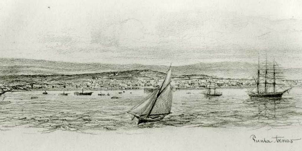 Vista general de Punta Arenas desde el mar, 1884