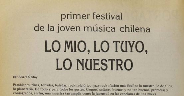 Primer festival de la joven música chilena: lo mío, lo tuyo, lo nuestro