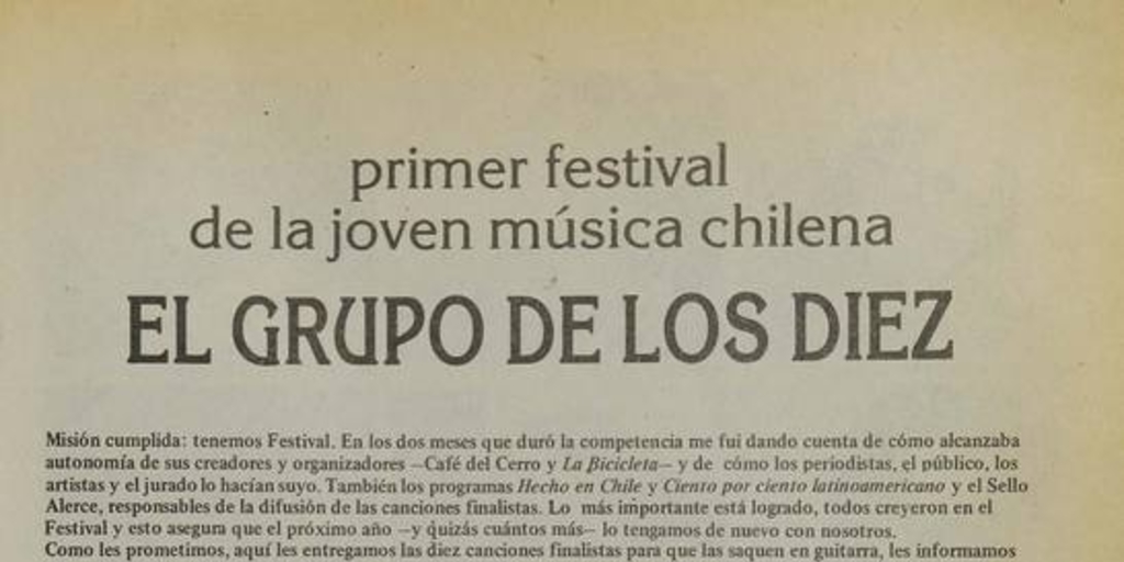 Primer festival de la joven música chilena: El grupo de los diez