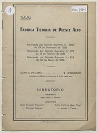 31ª memoria de la Fábrica Victoria de Puente Alto, 1936
