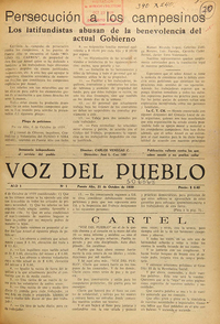 Voz del Pueblo, n° 1, 21 de octubre de 1939