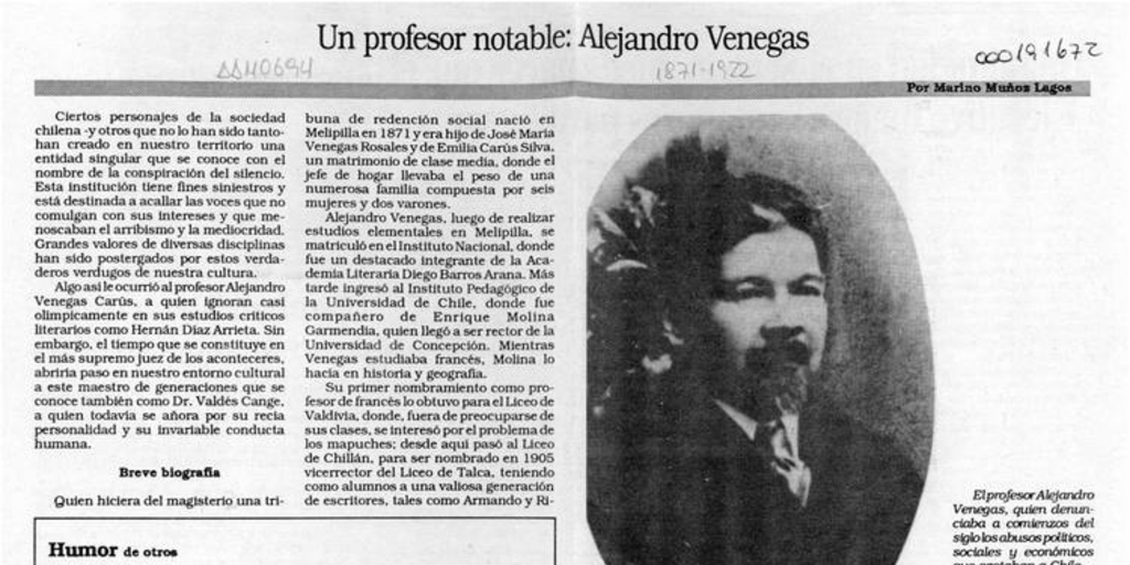 Un profesor notable, Alejandro Venegas