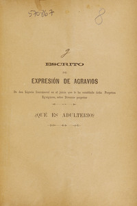 Escrito de expresión de agravios de don Ligorio Irarrázaval en el juicio que le ha entablado doña Perpetua Eguiguren sobre divorcio perpetuo, Santiago, 1890
