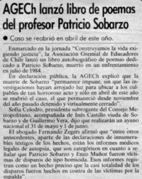 Las Últimas Noticias (1985). AGECH lanzó libro de poemas del profesor Patricio Sobarzo [artículo].