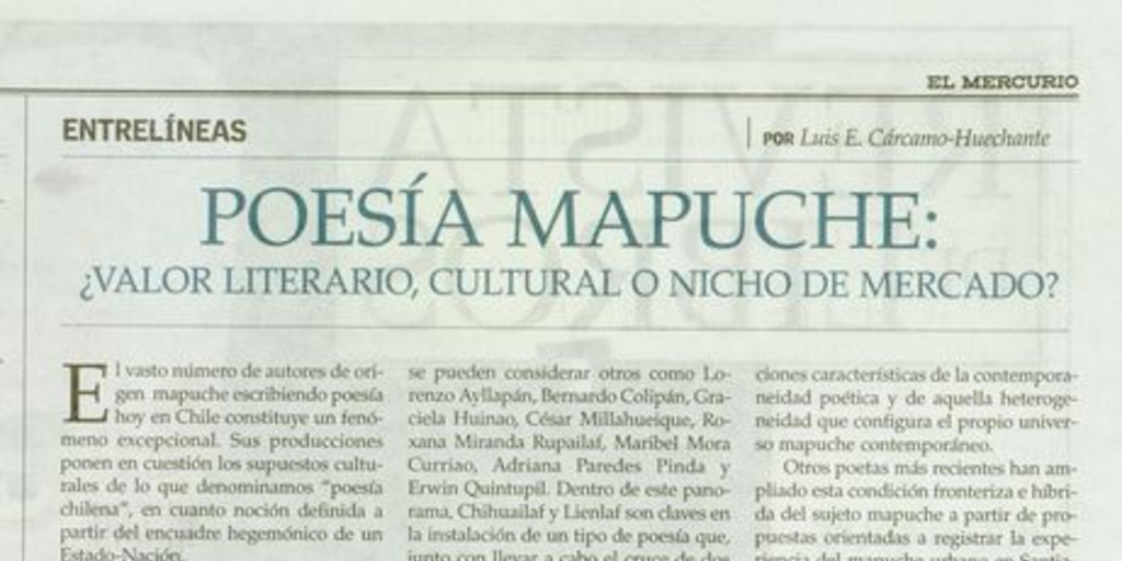 Poesía mapuche: ¿valor literario, cultural o nicho de mercado?