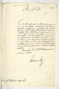  [Oficio] 1810 Jun. 7, Valparaíso [manuscrito] : [al] S[eñ]or Cap[ita]n G[ene]ral del Reyno / Joachím de Alós.